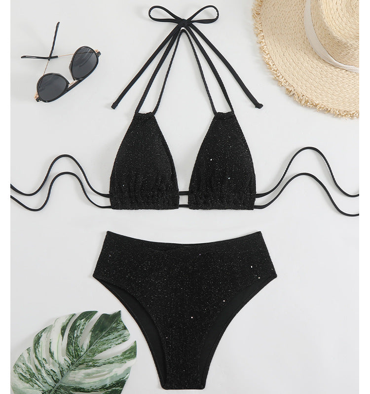 Haut de maillot de bain triangle Berg-Feldt pour femme, avec détails scintillants et bretelles réglables