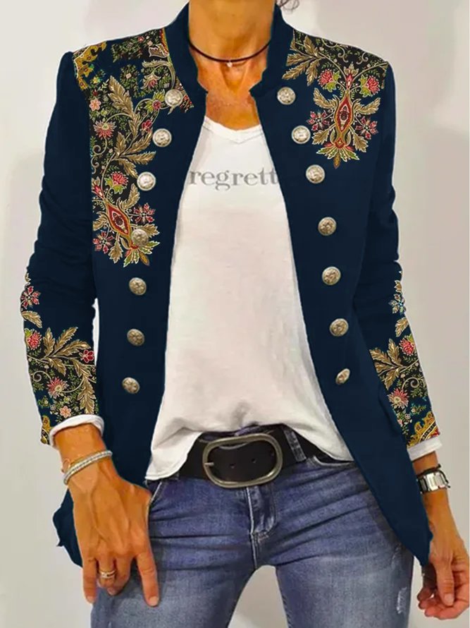 Damen Elegante Blazerjacke mit floralem Stickdesign und kontrastierenden Knöpfen Berg-Feldt