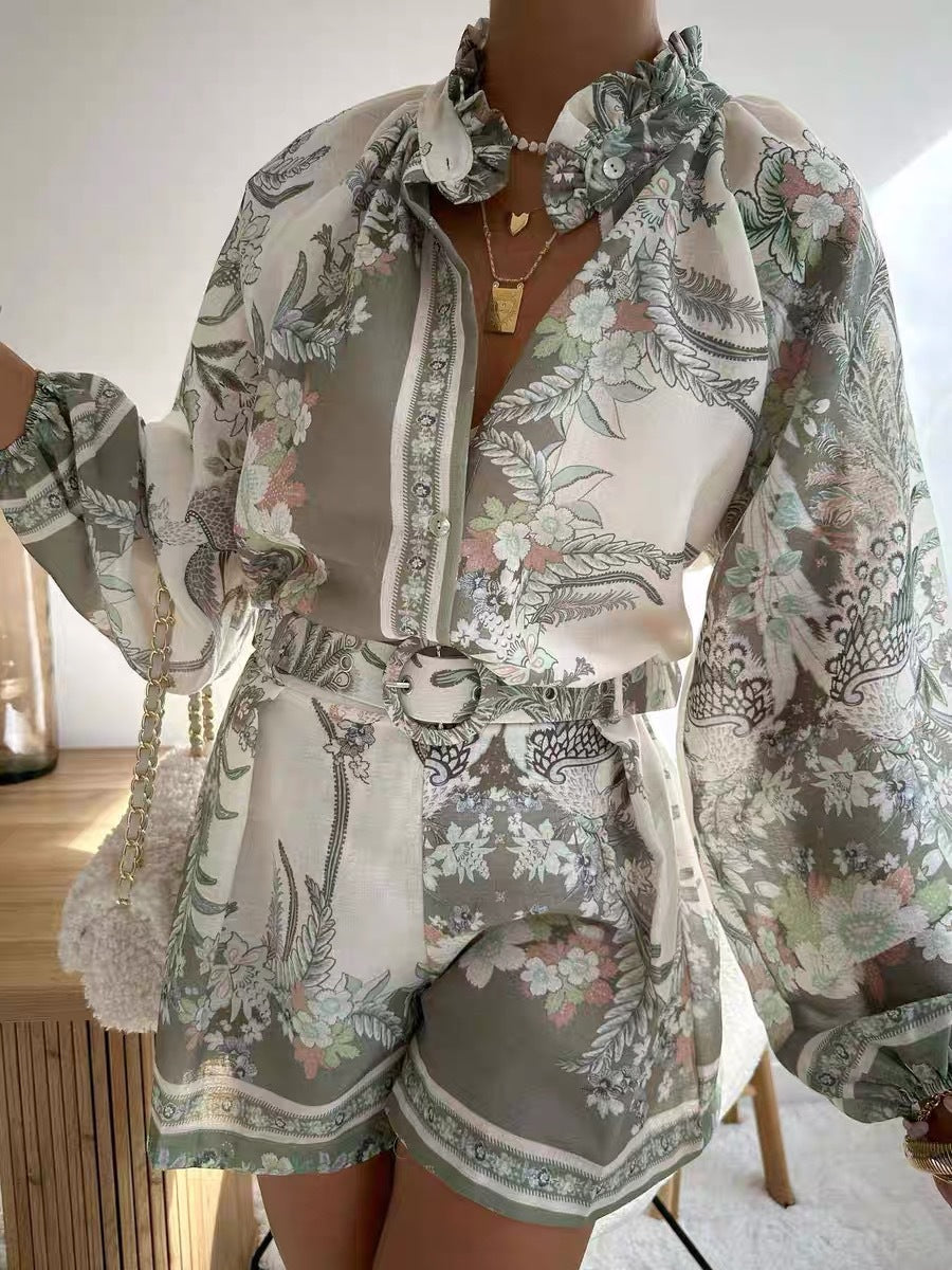 Ensemble short et chemisier pour femme berg-feldt à imprimé floral et manches à volants