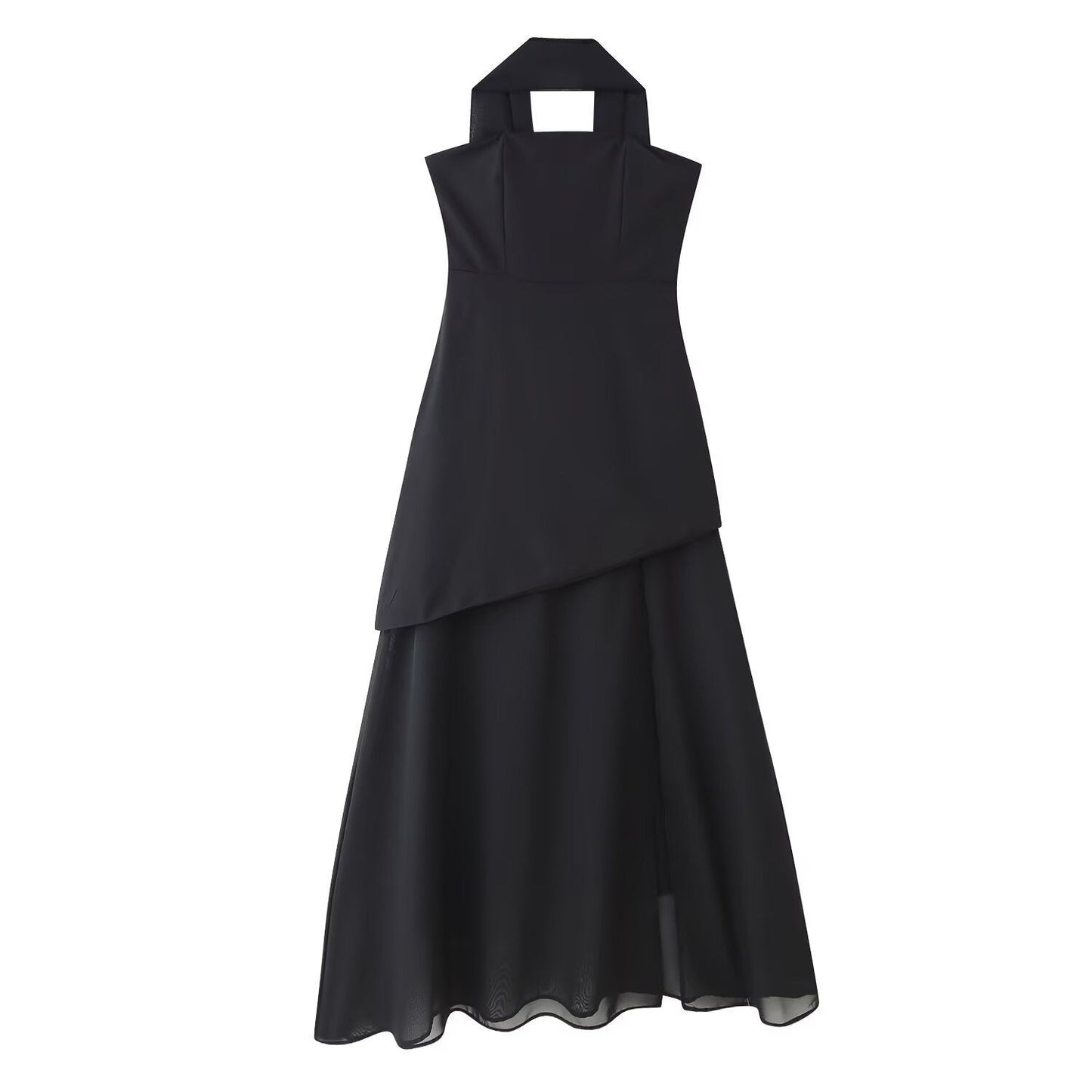 Elegantes Maxikleid für Damen mit Neckholder-Ausschnitt und asymmetrischem, drapiertem Saum von berg-feldt