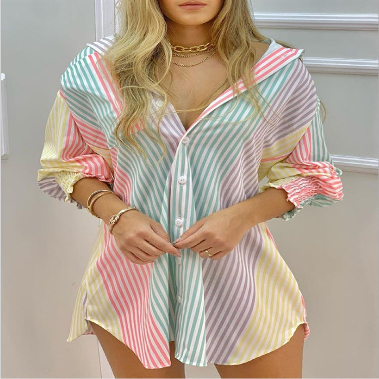 Chemise-blouse à rayures pour femme avec col décoratif et manches élastiques par berg-feldt