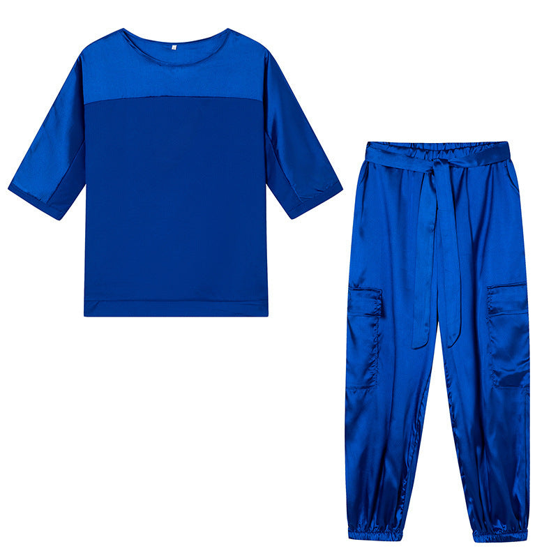 Ensemble de salon en satin Berg-Feldt pour femmes avec pantalon cargo