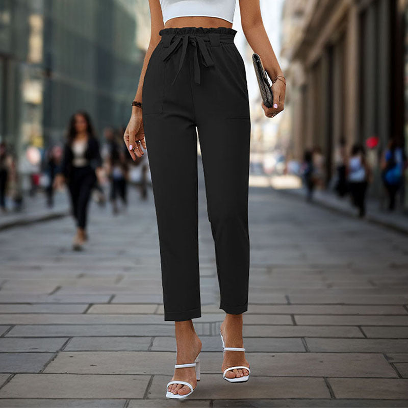 Pantalon chino élégant taille haute avec cordon de serrage pour femme Berg-Feldt