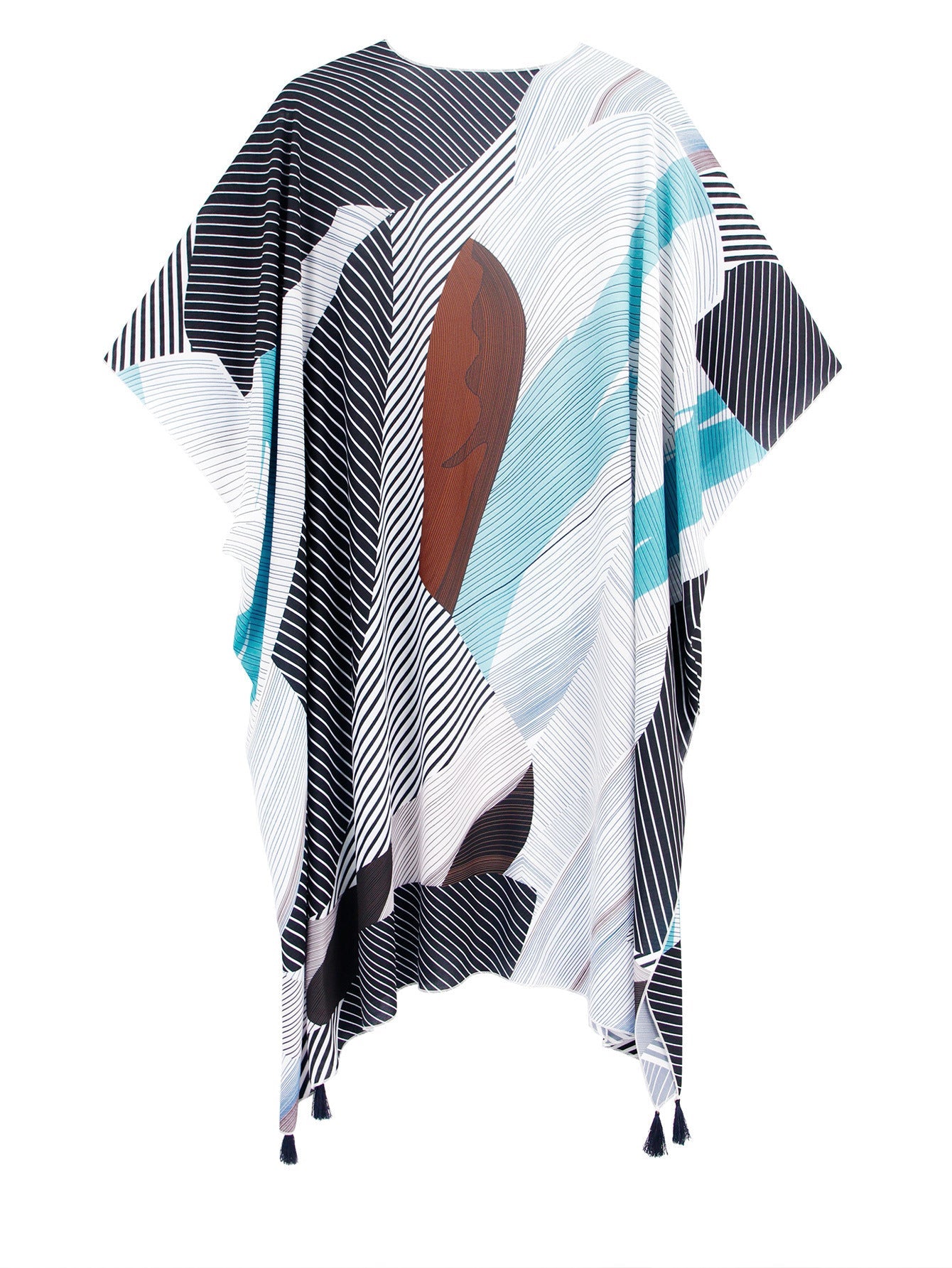 Strandkaftan für Damen mit einzigartigem grafischem Muster und trendigen Fransen von berg-feldt