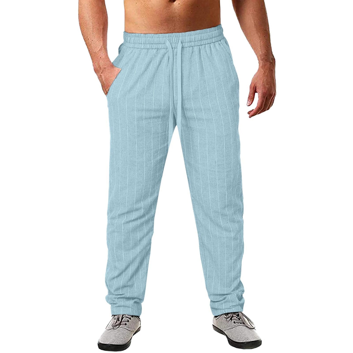 Pantalon rayé décontracté en coton mélangé pour homme avec taille élastique et poches latérales Berg-Feldt