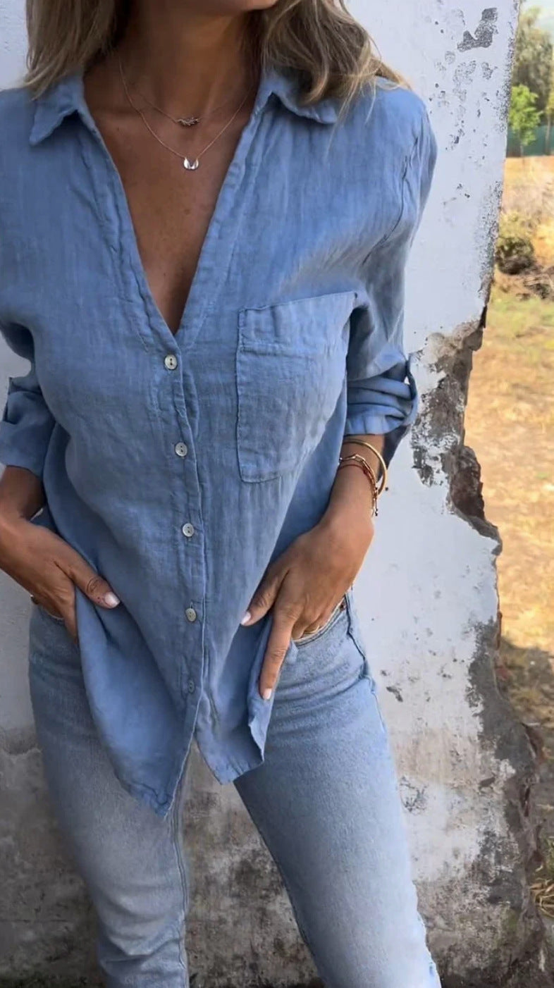 Chemise décontractée en lin Berg-Feldt pour femme avec détails boutonnés