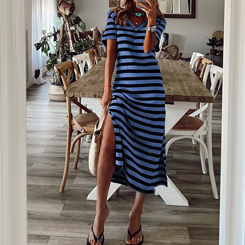 Lässiges Damen Sommermaxikleid mit Streifen und Seitenschlitz von berg-feldt
