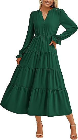 Robe longue légère pour femme avec volants et boutons par berg-feldt