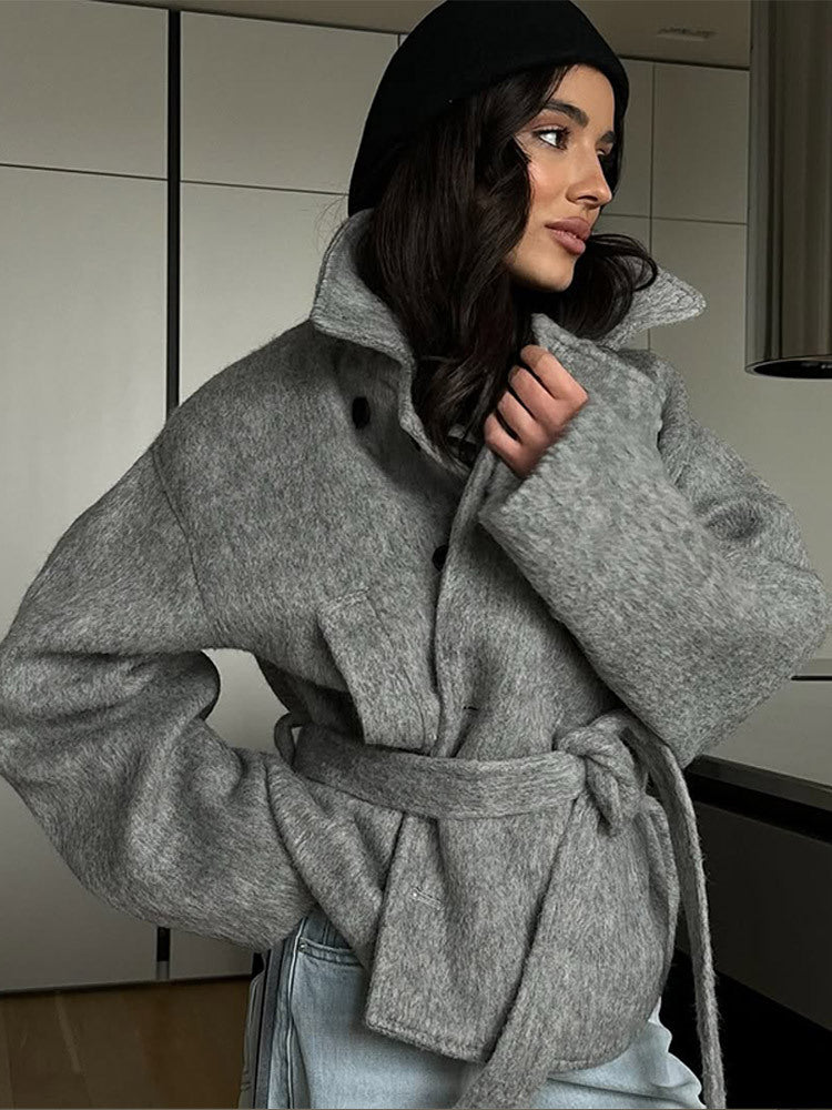 Damen élégante veste en laine oversize avec ceinture Berg-Feldt