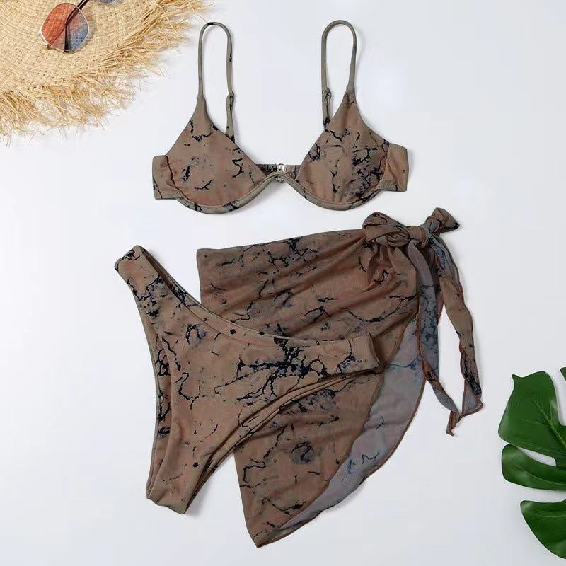 Bikini et jupe paréo pour femme, design marbré tendance, élégant - berg-feldt