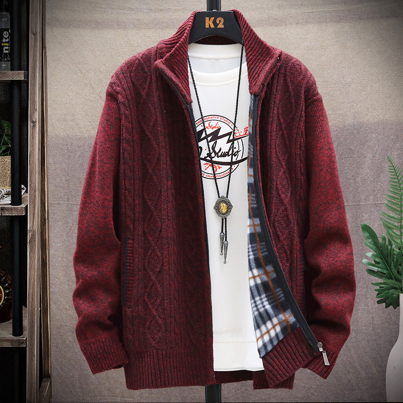 Herren Strickjacke mit Kunstlederdetails und hohem Kragen Berg-Feldt