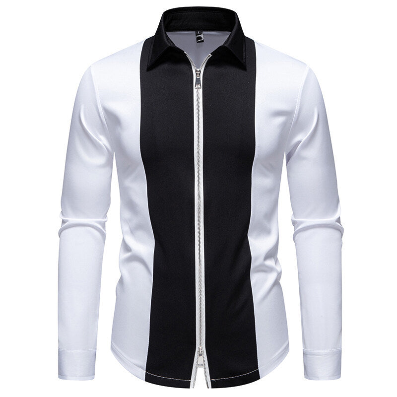 Herren modisches Langarmshirt mit stylischem Stehkragen und kontrastierenden Paspeln Berg-Feldt