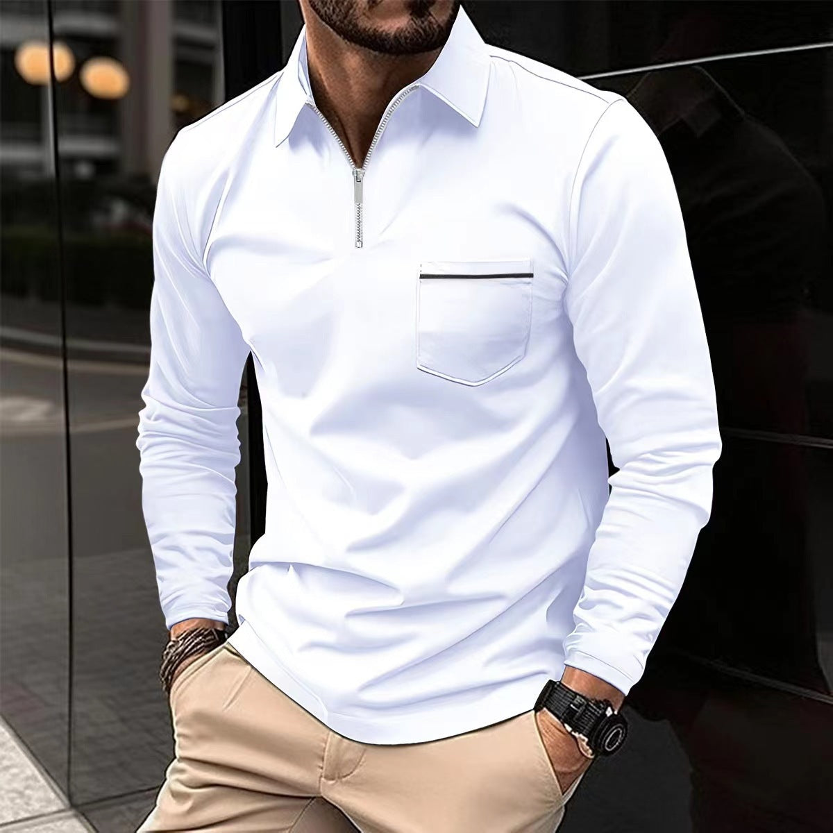 Chemise à manches longues pour homme avec fermeture éclair et poche poitrine Berg-Feldt