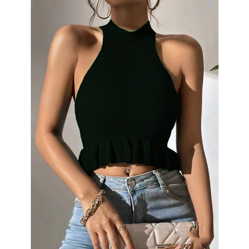 Crop top côtelé à col montant et style péplum pour femme Berg-feldt