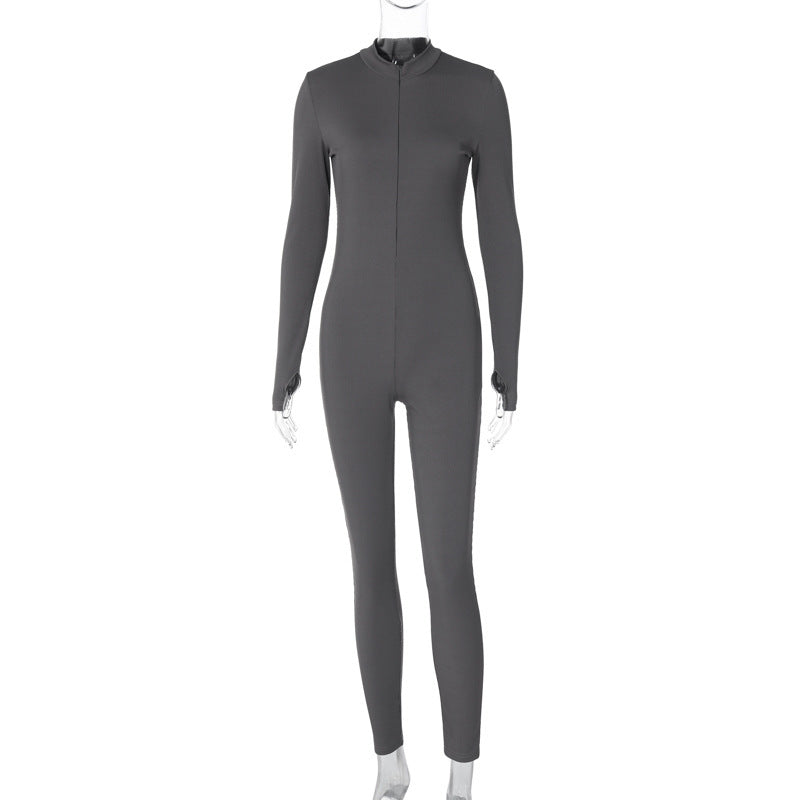 Figurbetonte Damen Jumpsuit mit hochgeschlossenem Kragen und langen Ärmeln von berg-feldt