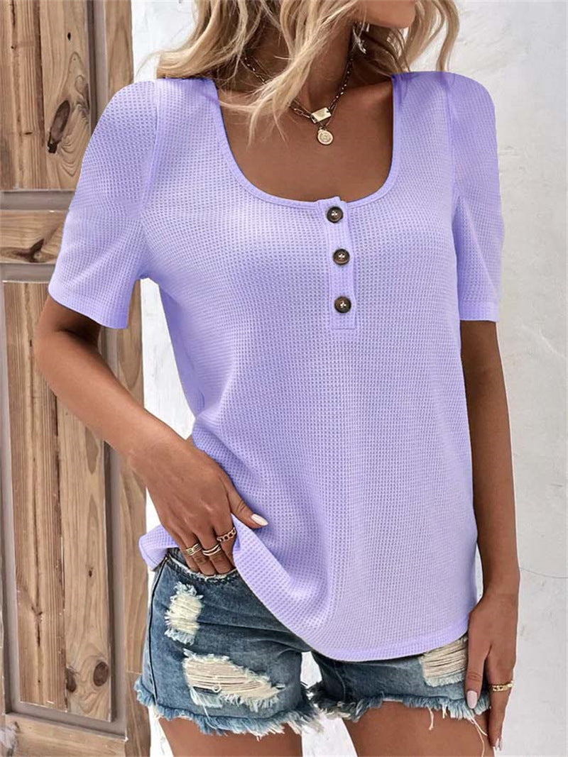 Chemisier à manches courtes pour femme en maille gaufrée avec détails boutonnés, de berg-feldt