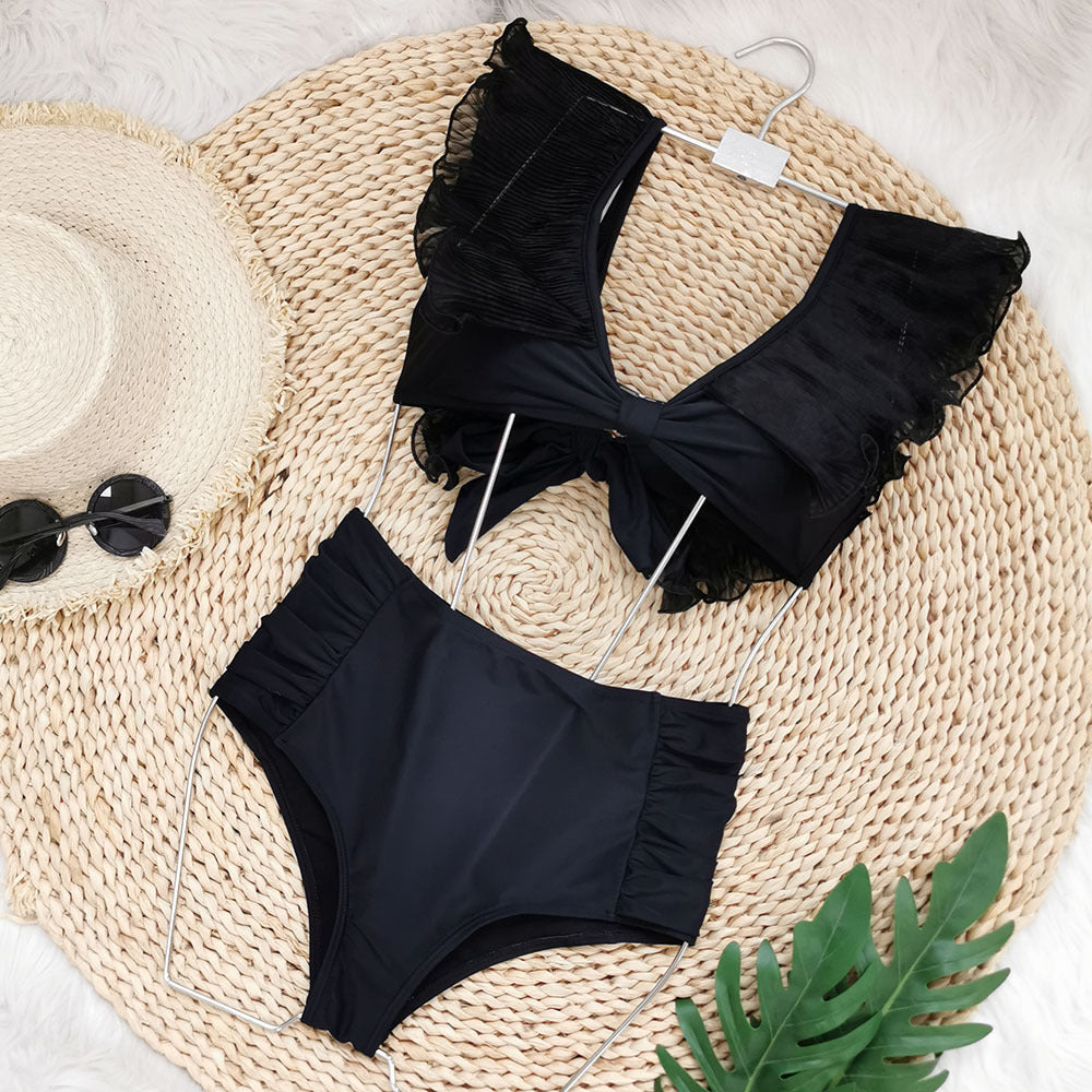Haut de maillot de bain taille haute pour femme avec ourlet à volants fluides, par berg-feldt