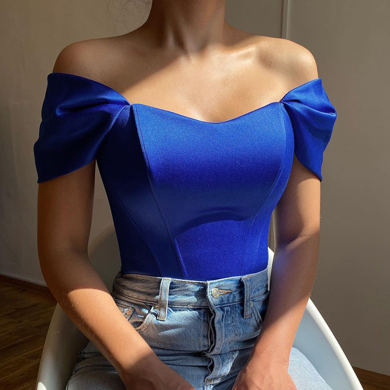 Damen Haut-schulterfreies Oberteil Elegant Puffärmel Berg-Feldt