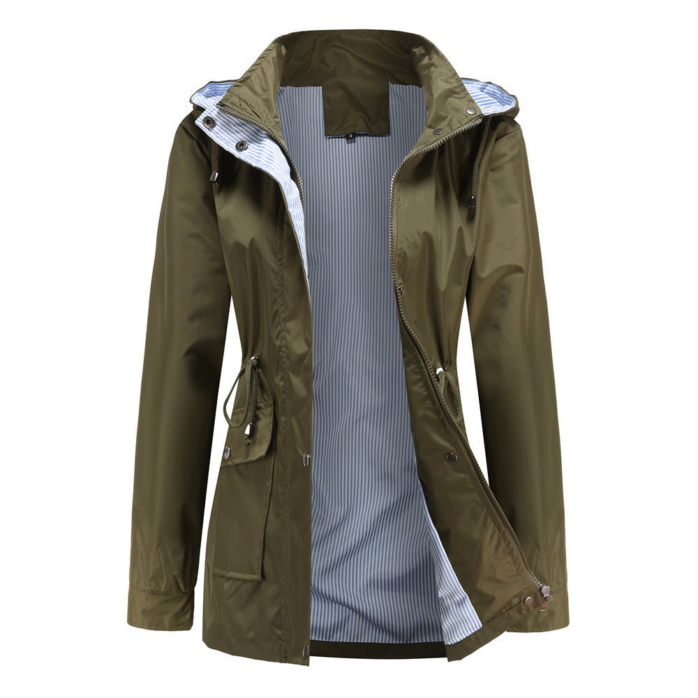 Damen Wetterfeste Regenjacke mit verstellbarem Kapuzenkragen und Taillenzug Berg-Feldt