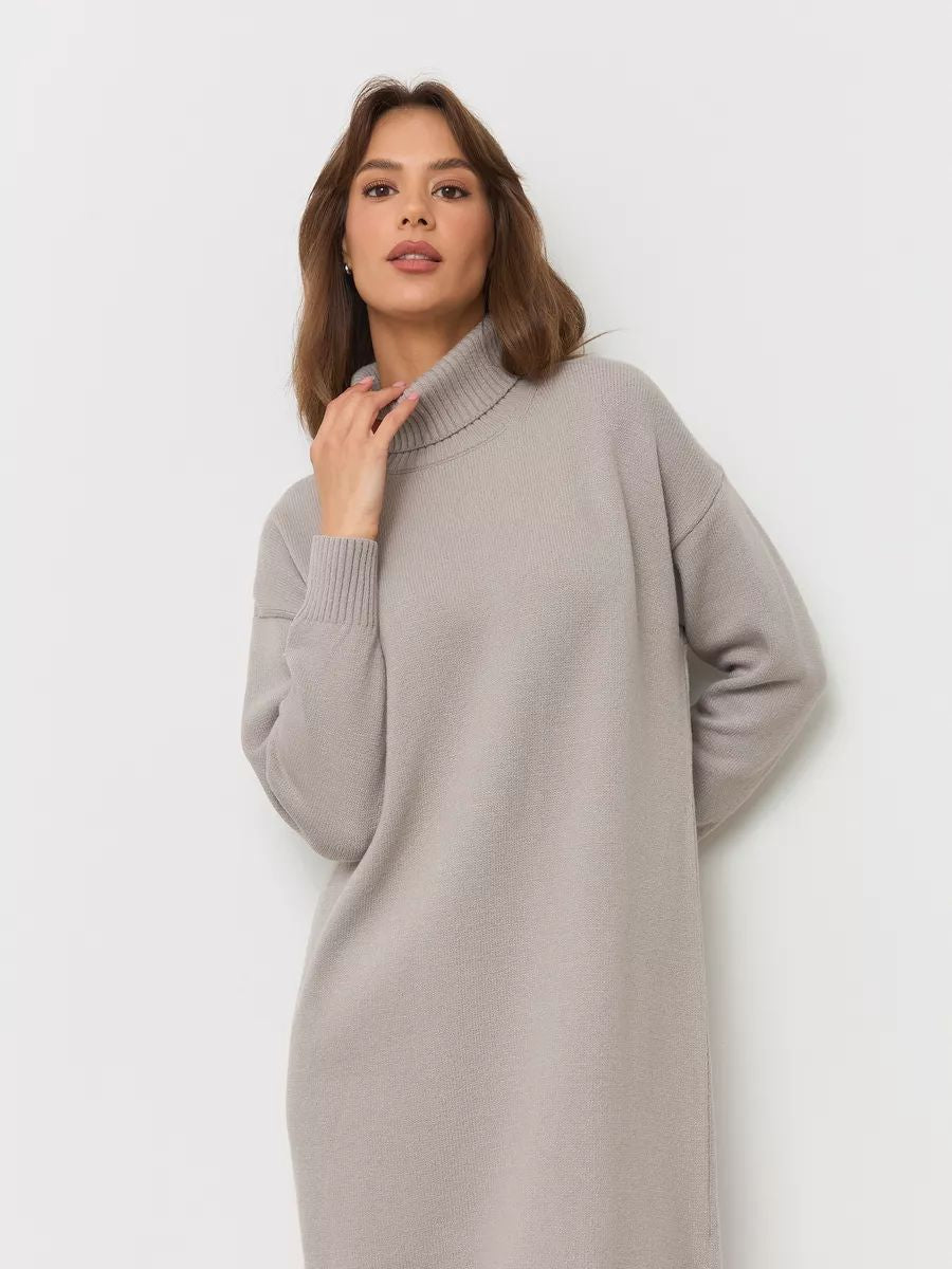 Robe pull douillette pour femme, à col roulé montant et fente latérale, de berg-feldt