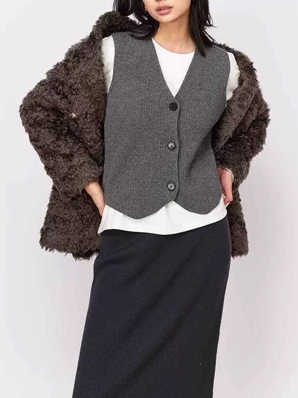 Gilet en maille tricotée pour femme avec structure finement côtelée et coton durable Berg-Feldt