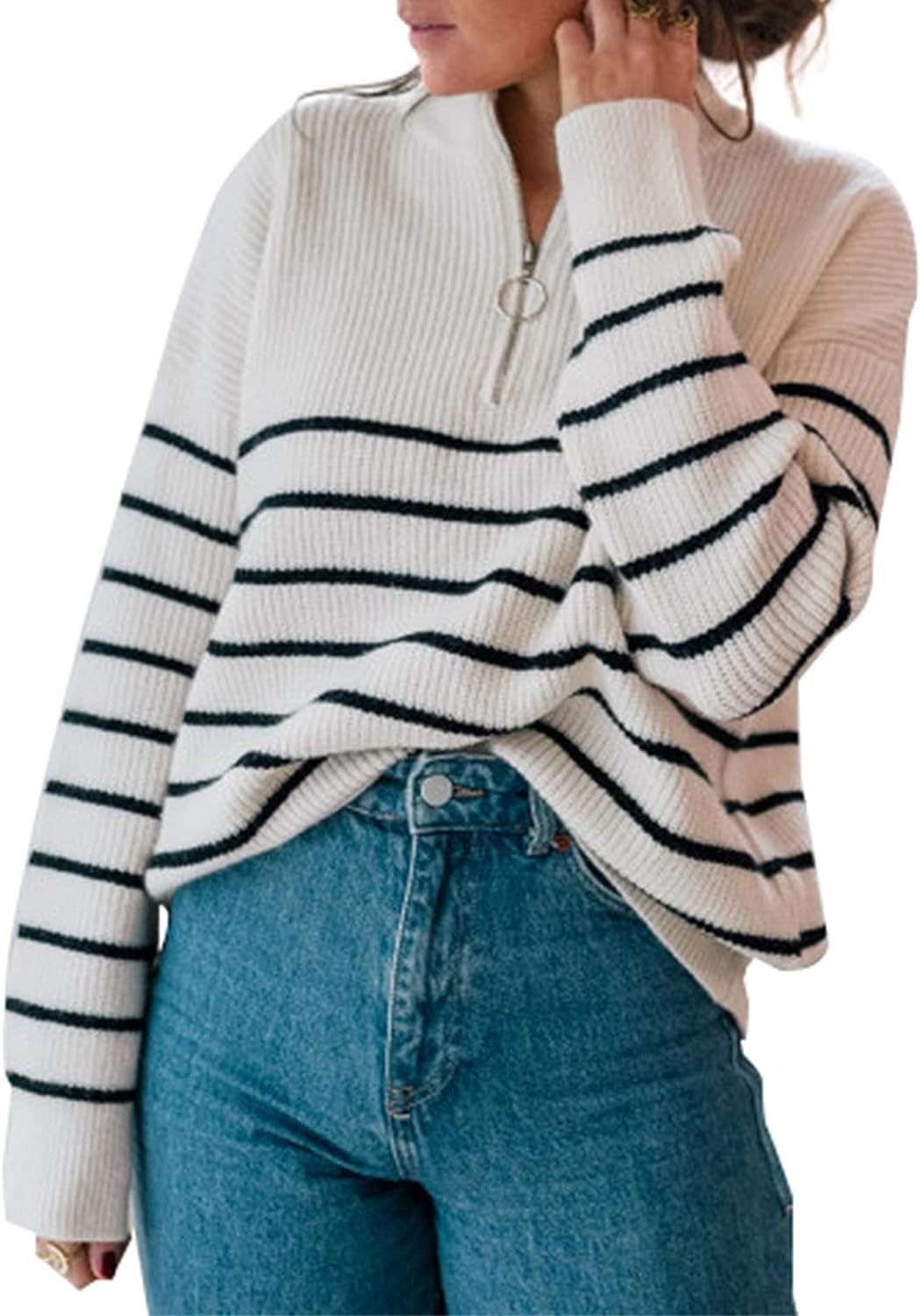 Sweat-shirt décontracté pour femme à col zippé et rayures Berg-Feldt
