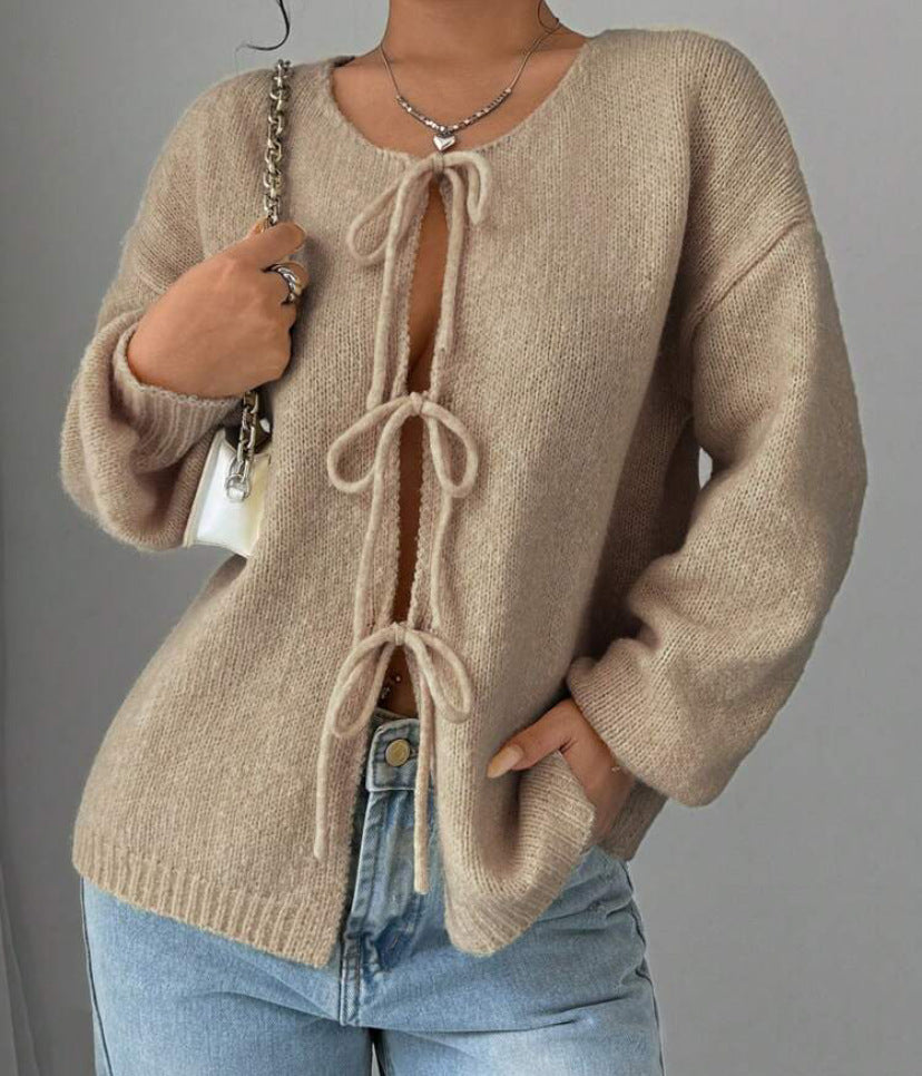 Damen Oversized Strickpullover mit dekorativem Schnürdetail Berg-Feldt