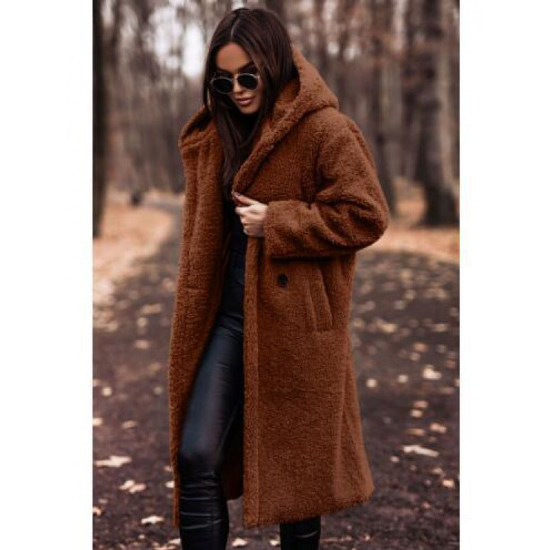 Damen Teddy manteau à capuche confortable avec fermeture à bouton Berg-Feldt