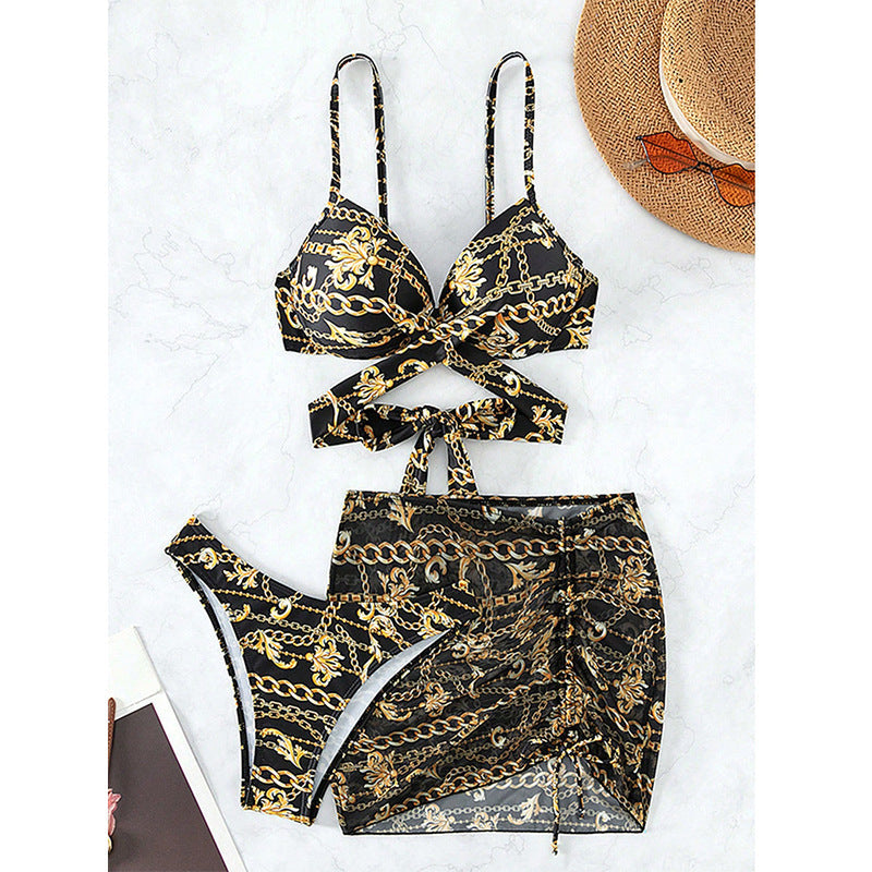 Ensemble de bikini pour femme avec motif chaîne tendance et liens réglables, de berg-feldt