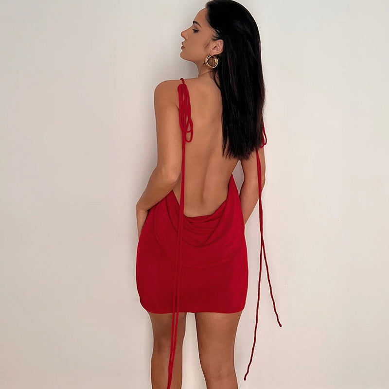 Berg-Feldt Mini-robe femme à épaules dénudées, lacets et dos nu
