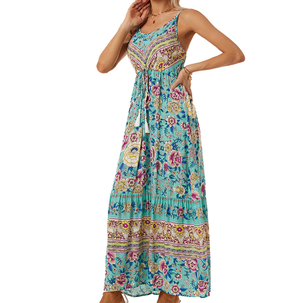 Robe longue bohème pour femme avec imprimé floral et taille ajustable de berg-feldt