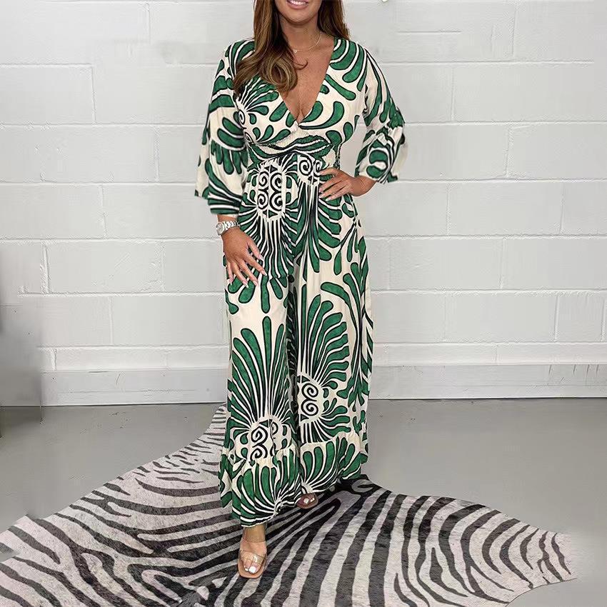 Robe longue bohème pour femme à col en V et manches bouffantes de berg-feldt