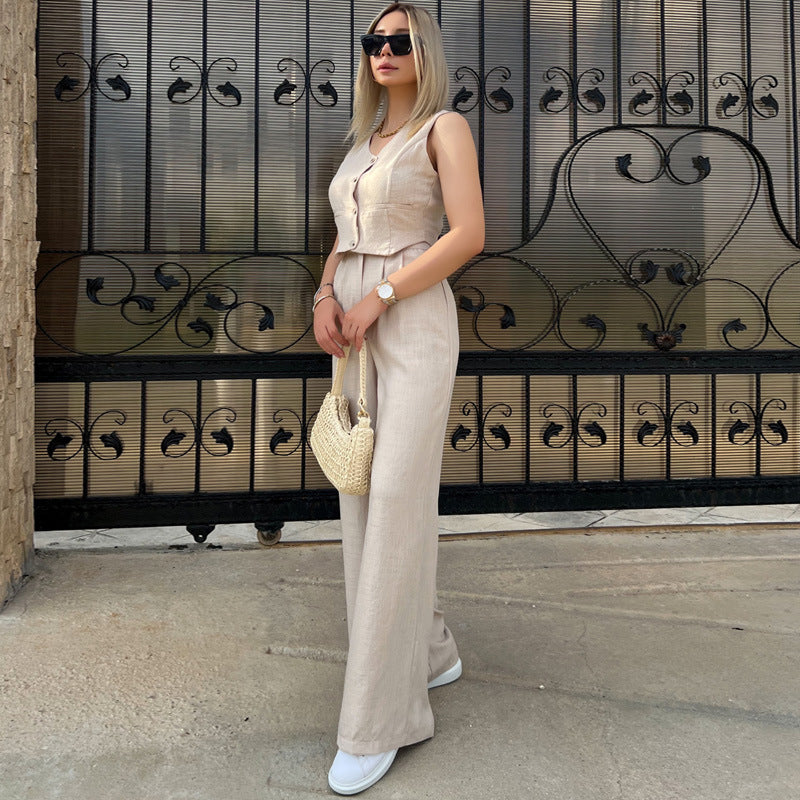 Ensemble deux pièces taille haute pour femme avec haut sans manches