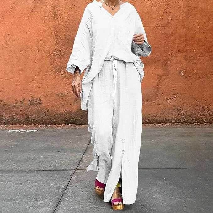 Ensemble en lin pour femme : coupe ample, décontractée, boutonnée, par berg-feldt