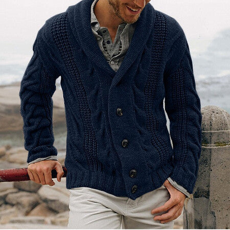 Cardigan pour homme en maille torsadée moderne avec grand col châle Berg-Feldt