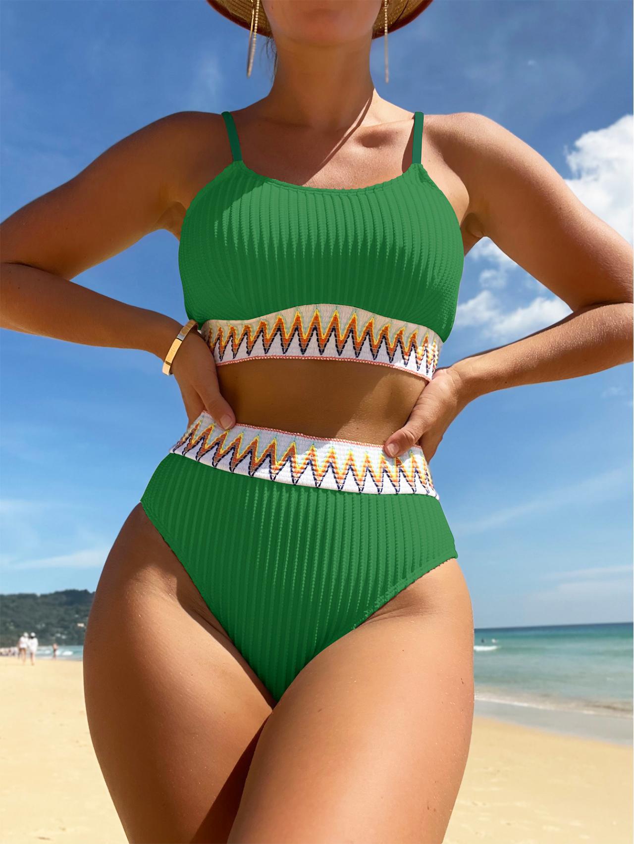 Ensemble bikini côtelé taille haute avec taille brodée de berg-feldt pour femme