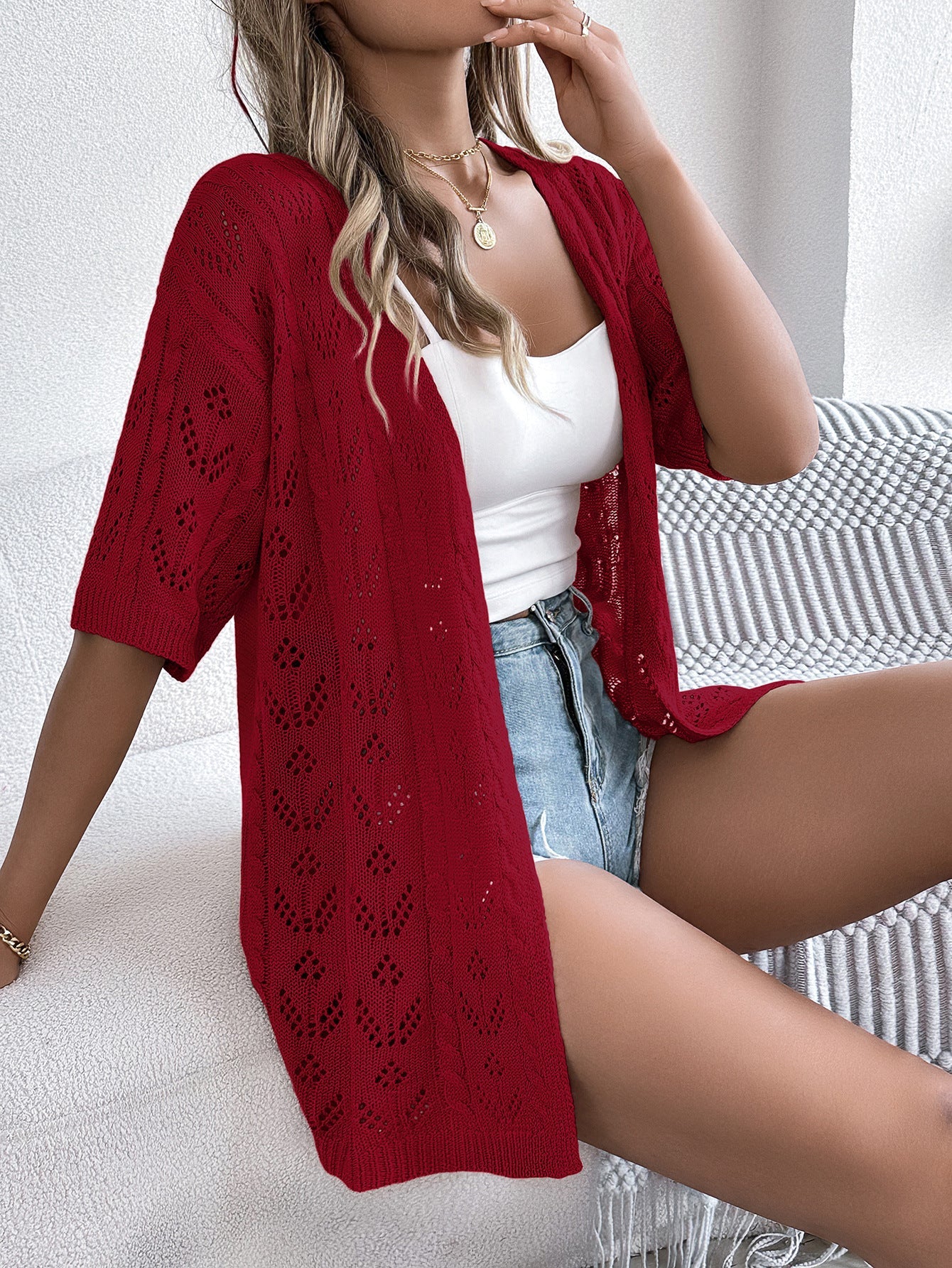 Cardigan à manches courtes pour femmes en crochet aéré de berg-feldt