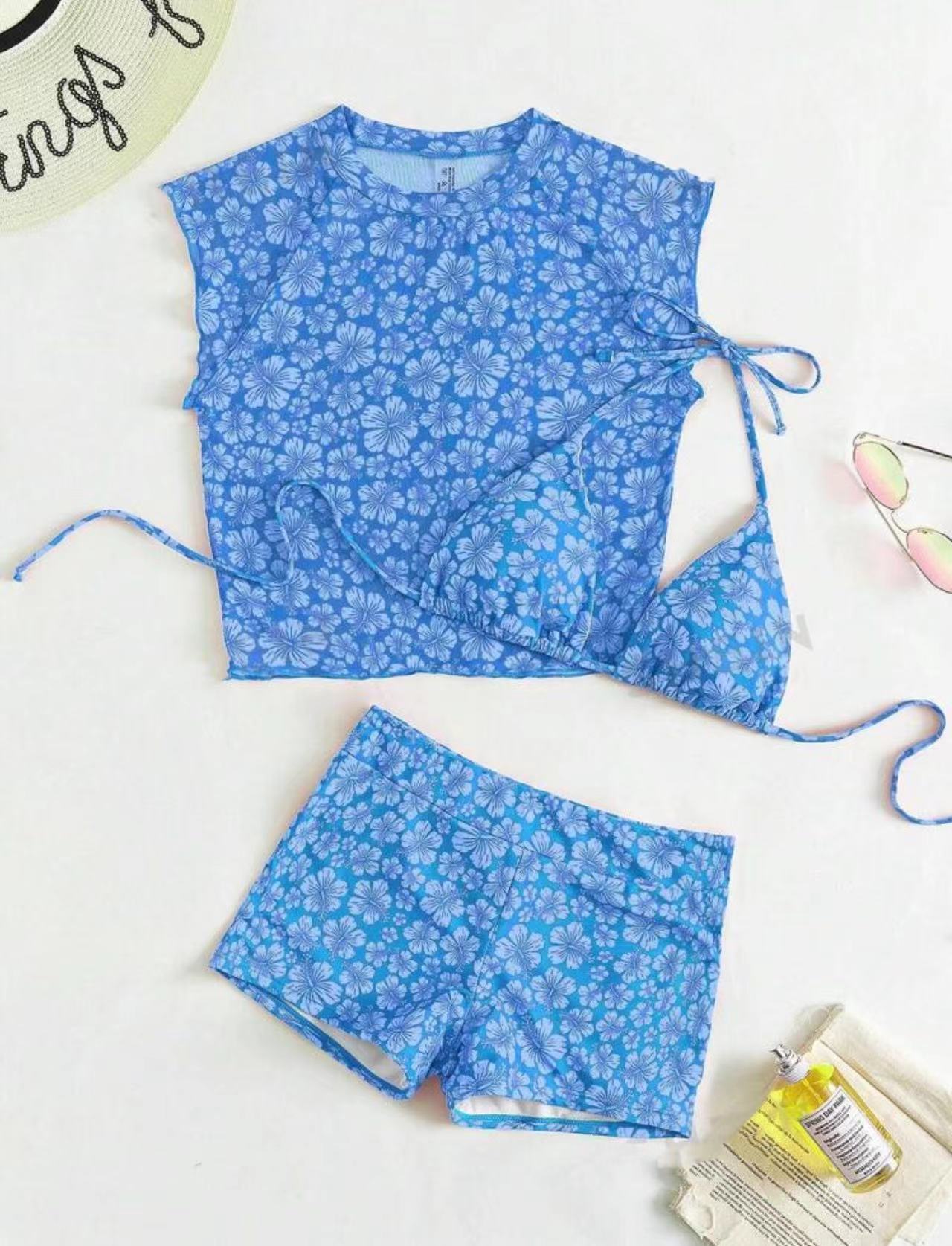 Ensemble de maillots de bain pour femme Berg-Feldt : Haut imprimé floral et short taille haute