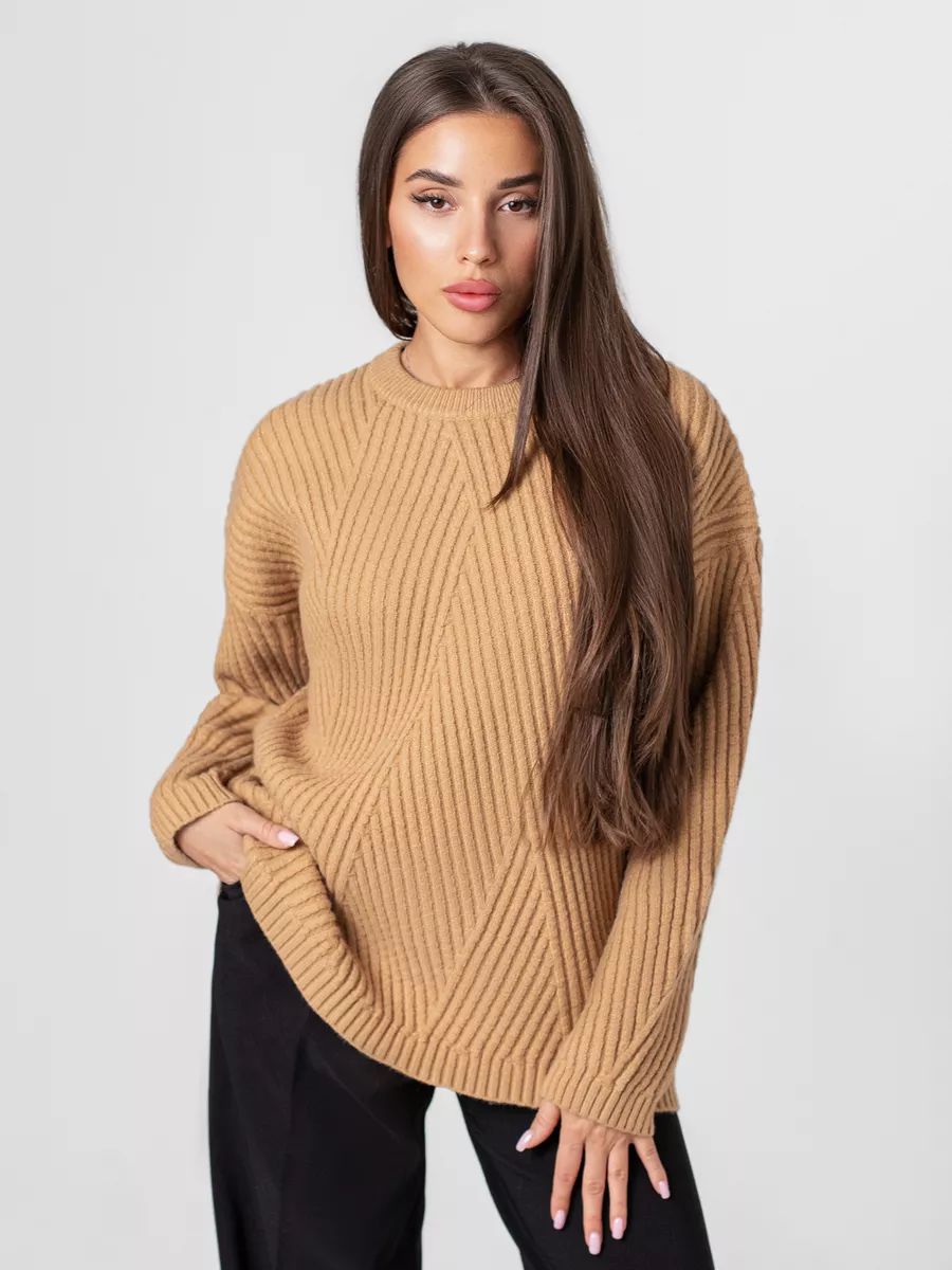 Berg-Feldt Pull pour femmes : Pull chaud en maille à côtes diagonales