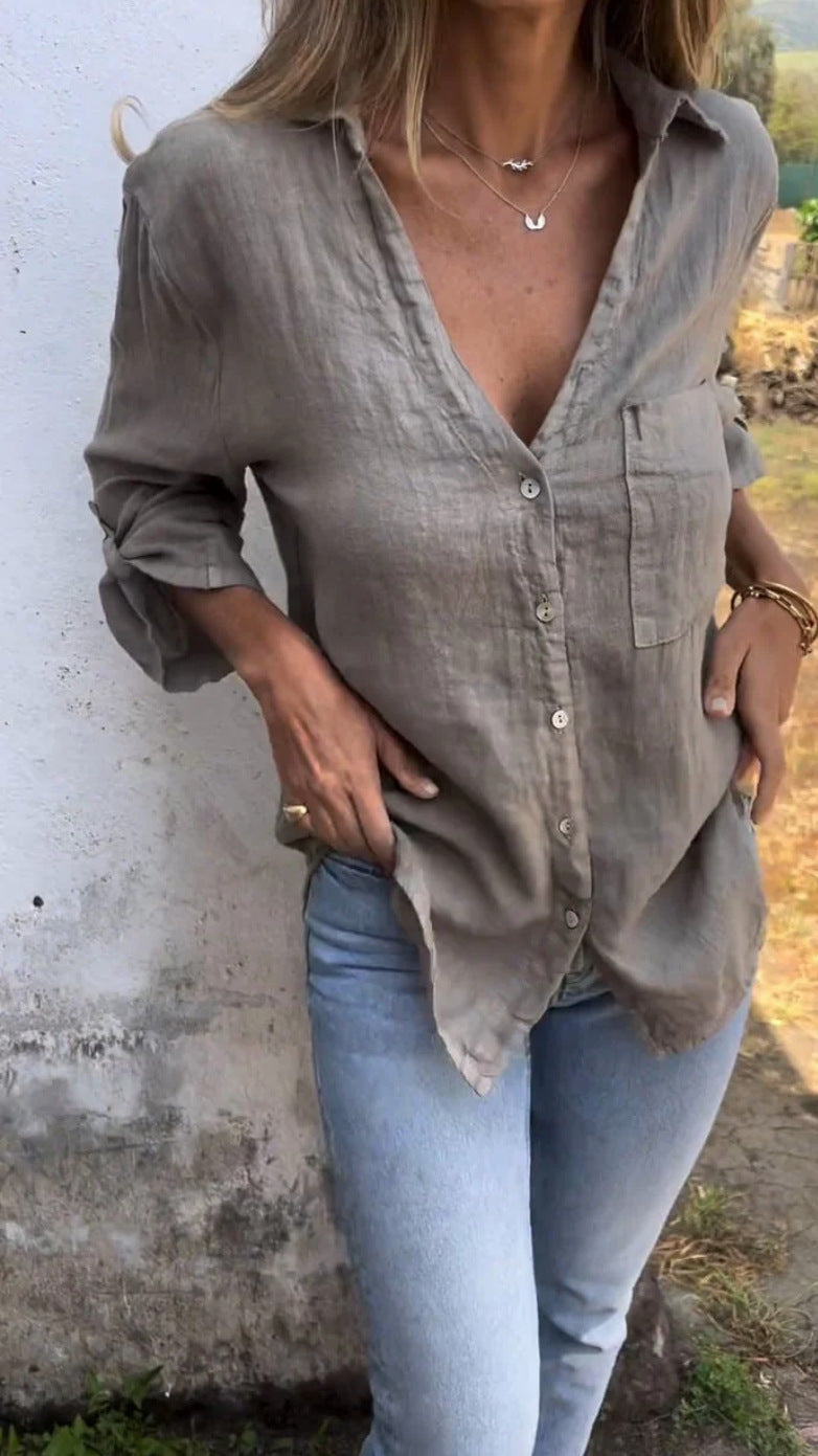 Chemise décontractée en lin Berg-Feldt pour femme avec détails boutonnés