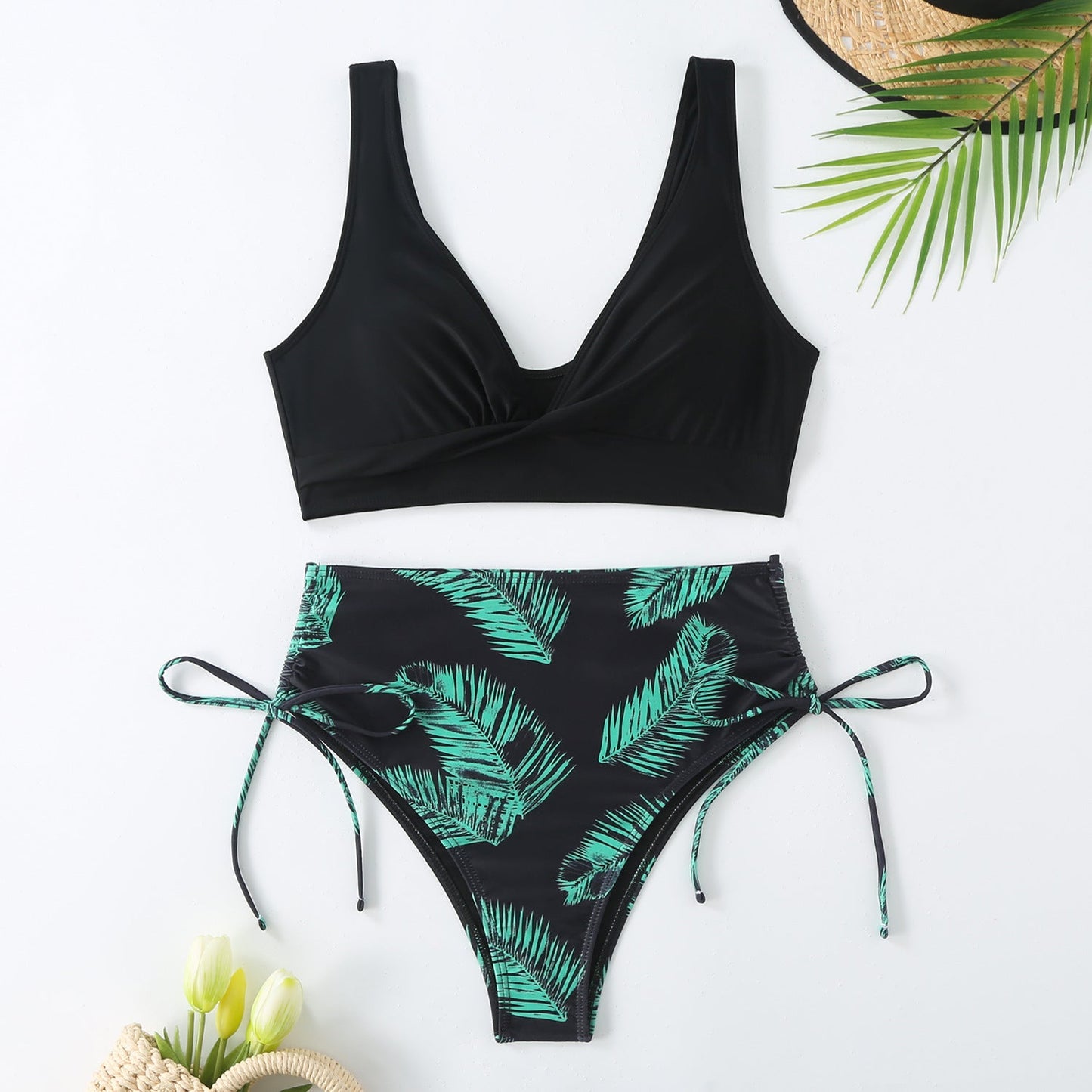 Ensemble de bikini taille haute imprimé feuilles de palmier Berg-Feldt pour femme