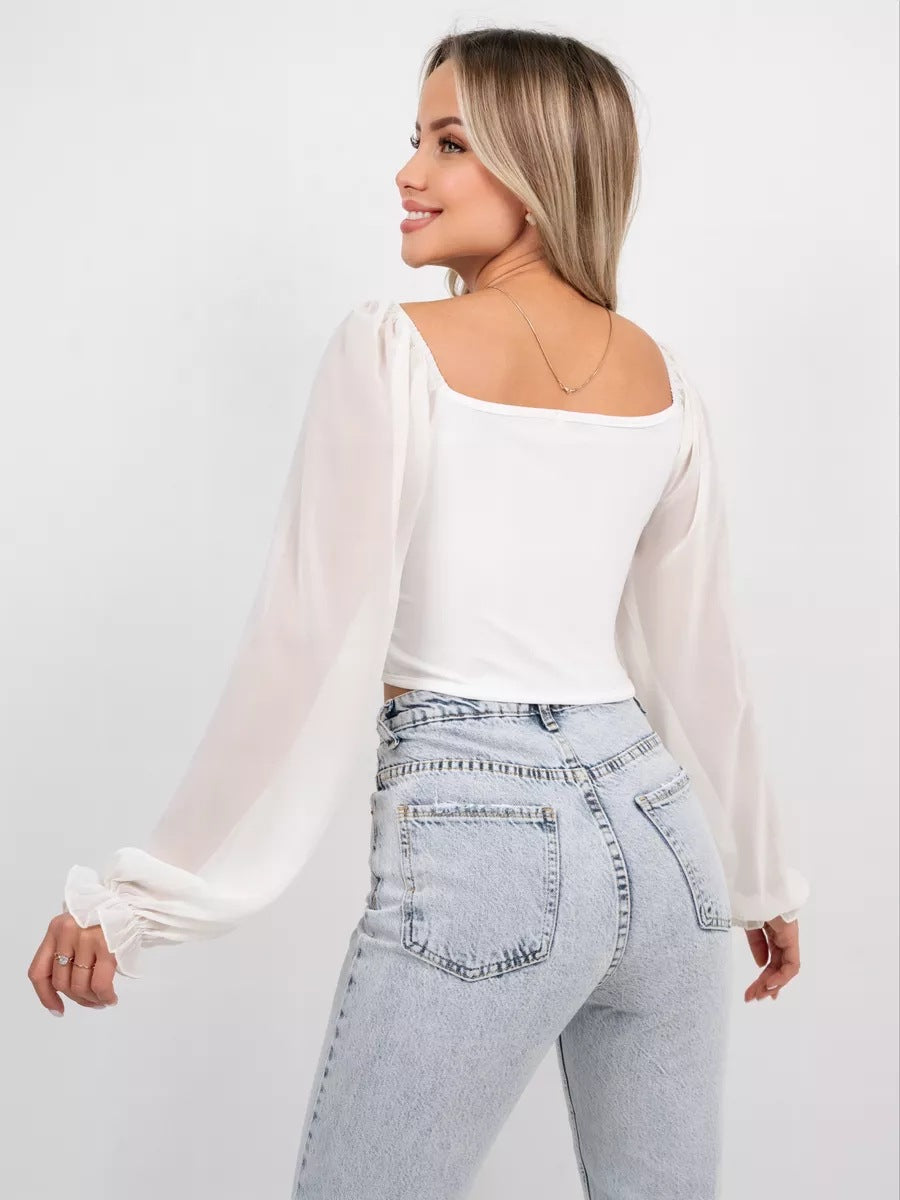 Chemisier Berg-Feldt pour femme avec manches bouffantes, encolure carrée et tissu façon mousseline
