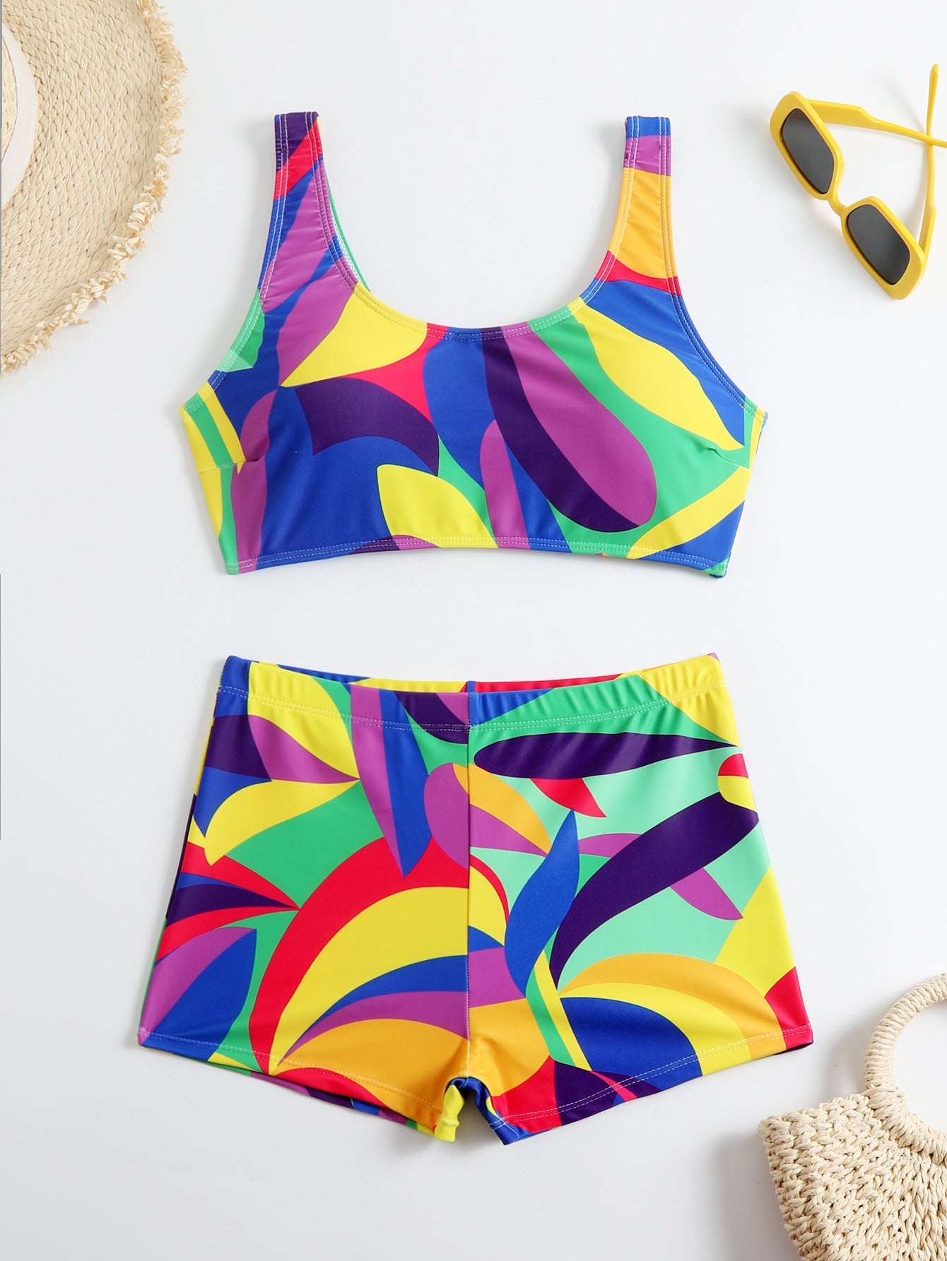 Ensemble de maillot de bain pour femme avec imprimé coloré motif montagnes et champs