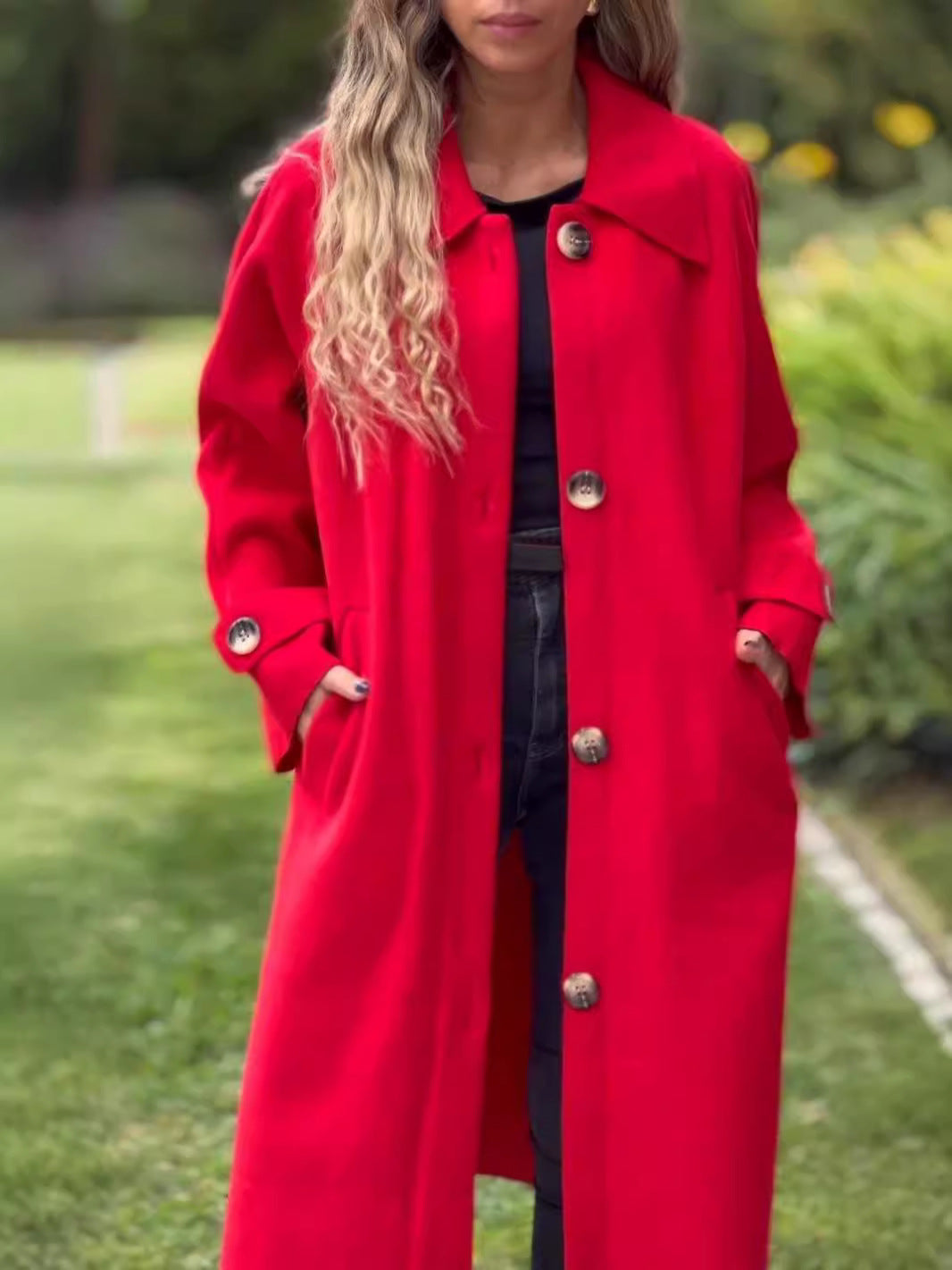 Berg-Feldt | Long manteau - Mélange de laine - Coupe confortable - Fermeture boutonnée sur le devant - Grands revers