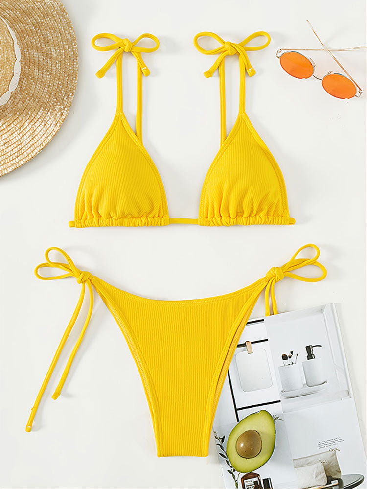 Haut de bikini triangle Berg-Feldt pour femme, côtelé avec liens fantaisie