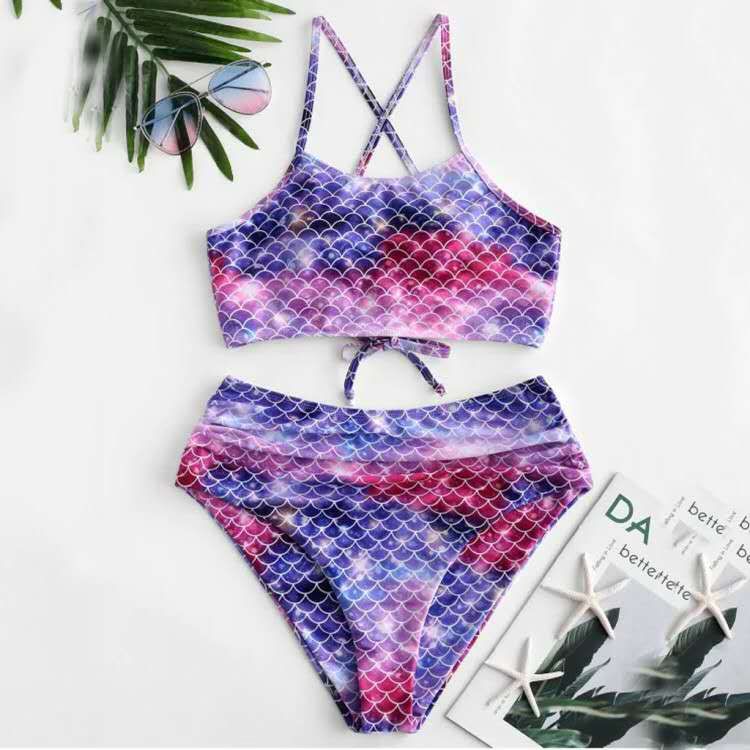 Berg-feldt Ensemble bikini femme, taille haute, effet écaille de sirène