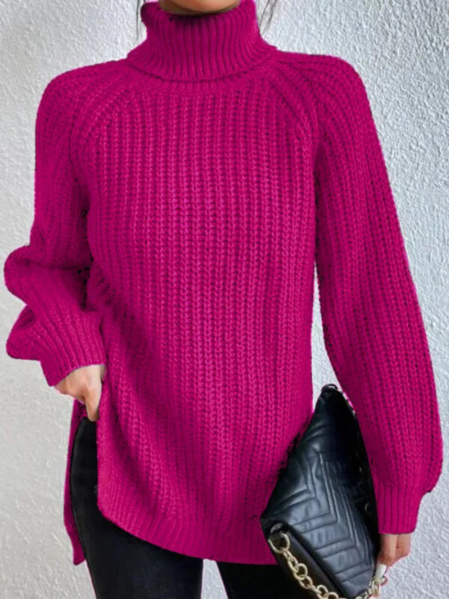 Berg-Feldt | Full Größe Turtle Ribbed Knit Schlitzpullover