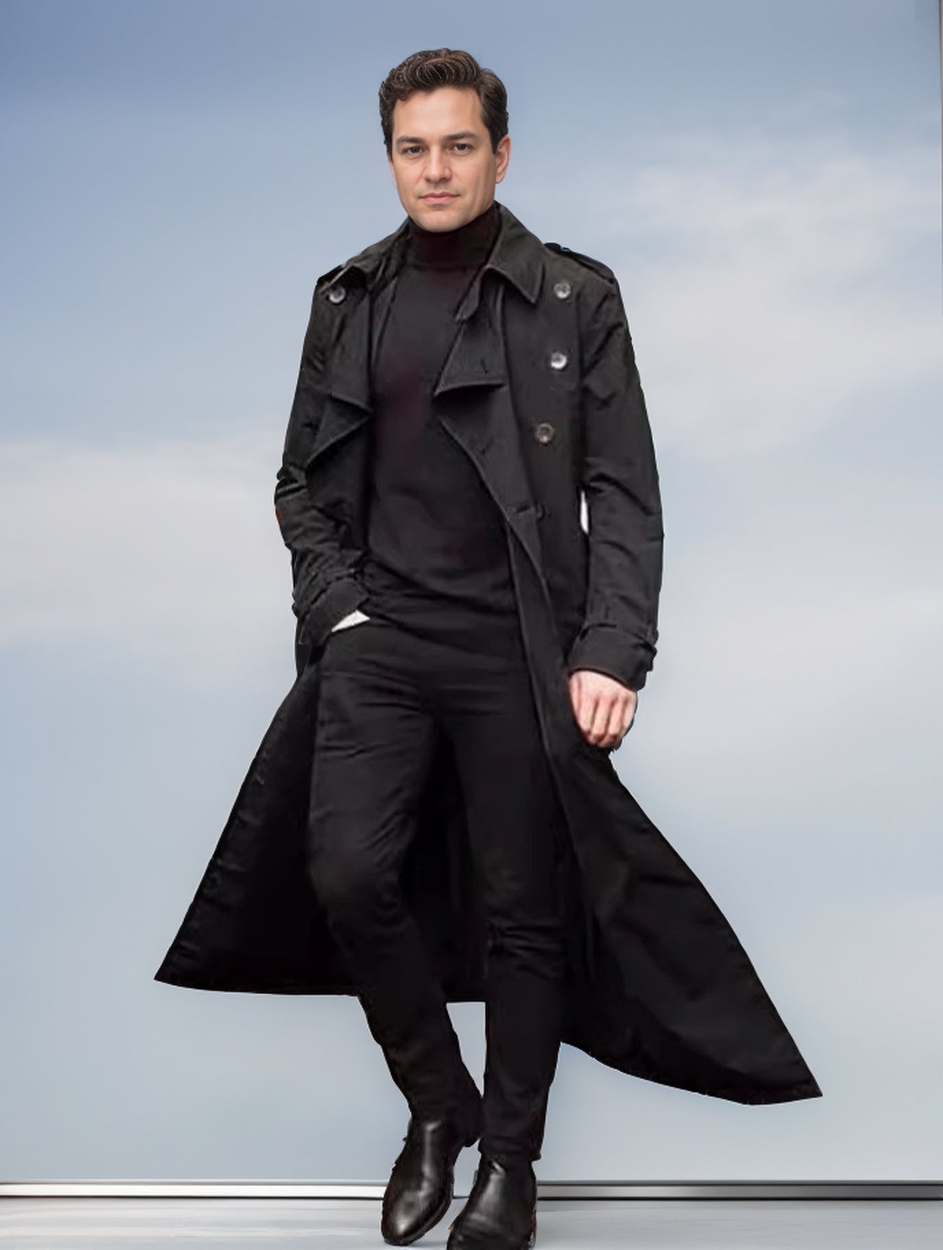 Herren-trench-coat long à coupe moderne et poches pratiques Berg-Feldt
