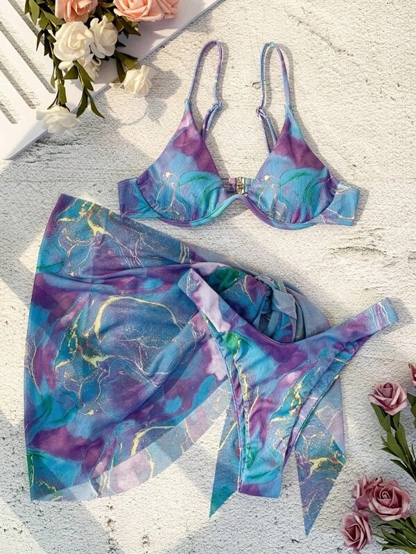 Maillot de bain deux pièces pour femme Berg-Feldt à motif floral avec paréo assorti