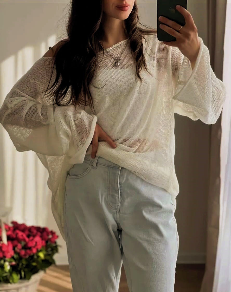 Pull ample pour femme Berg-Feldt en maille aérée, coupe large et tissu transparent